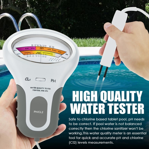 2 in 1 Water Quality Tester Dual Scale PH and Chlorine Level CL2 Tester Meter for Swimming Pool,Hydroponics, Pools, Spas