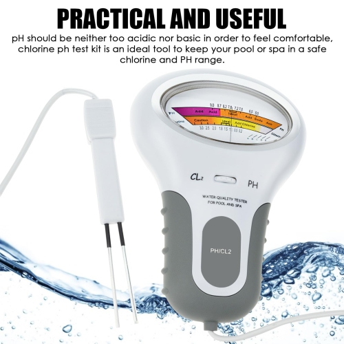 2 in 1 Water Quality Tester Dual Scale PH and Chlorine Level CL2 Tester Meter for Swimming Pool,Hydroponics, Pools, Spas
