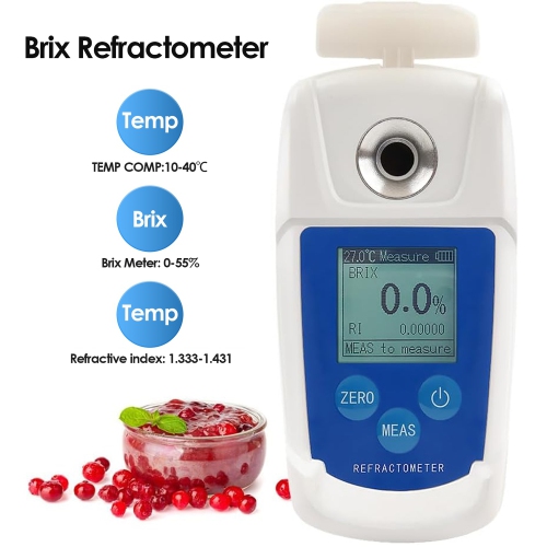 High Precision 0-55% Brix Refractometer,Automatic Temperature Compensation,Refractive Index,Brix Tester for Fruit,Juice