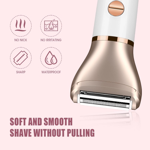 2-in-1 Women Electric Shaver Dual Head Bikini Trimmer,Electric Razor for Face Legs Underarms,Wet & Dry Use Cordless Painless Hair Removal