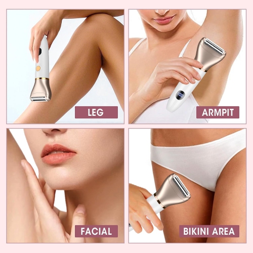 2-in-1 Women Electric Shaver Dual Head Bikini Trimmer,Electric Razor for Face Legs Underarms,Wet & Dry Use Cordless Painless Hair Removal