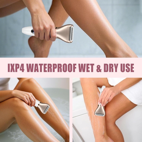 2-in-1 Women Electric Shaver Dual Head Bikini Trimmer,Electric Razor for Face Legs Underarms,Wet & Dry Use Cordless Painless Hair Removal