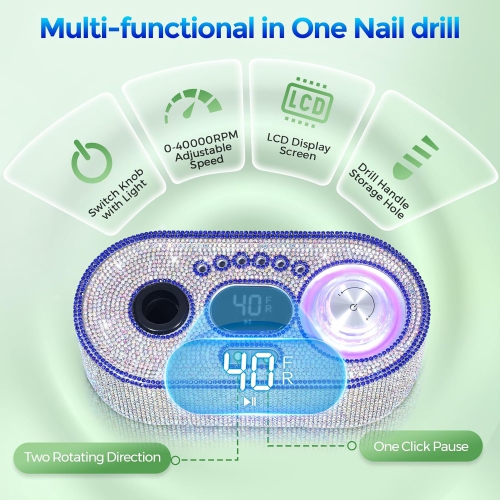 Nail Drill Electric File,Professional Nail Drill Kit,40000RPM E-File Machine with 12 Drill Bits for Acrylic Nails Remove Nail Gel Polish Manicure for