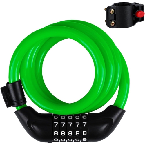 Bike lock, 4-foot long weatherproof heavy duty anti-theft security bike chain lock, 5-position resettable coil cable lock for locking mountain bike