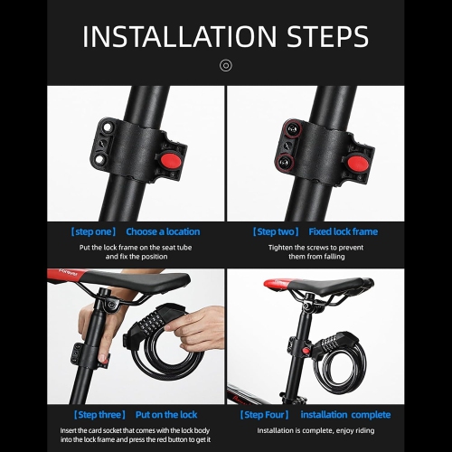 Bike lock, 4-foot long weatherproof heavy duty anti-theft security bike chain lock, 5-position resettable coil cable lock for locking mountain bike