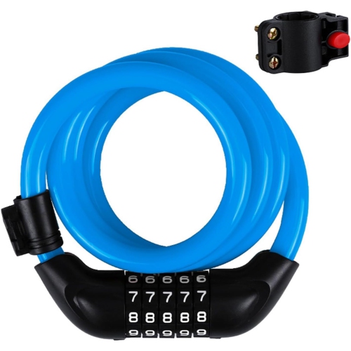 Bike lock, 4-foot long weatherproof heavy duty anti-theft security bike chain lock, 5-position resettable coil cable lock for locking mountain bike