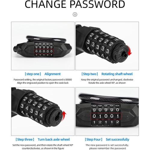 Bike lock, 4-foot long weatherproof heavy duty anti-theft security bike chain lock, 5-position resettable coil cable lock for locking mountain bike