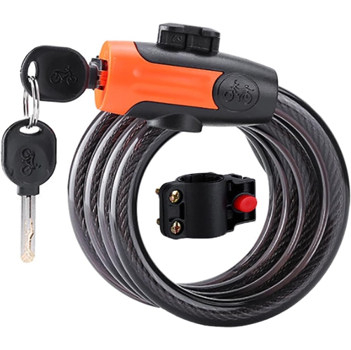 Câble en acier avec verrou antivol pour vélo avec 2 clés et support de fixation; Câble antivol pour vélo extérieur; Longueur&nbsp;: 120&nbsp;cm