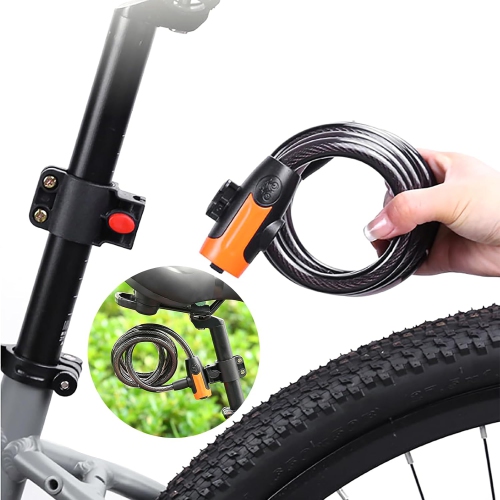 Câble en acier avec verrou antivol pour vélo avec 2 clés et support de fixation; Câble antivol pour vélo extérieur; Longueur : 150 cm