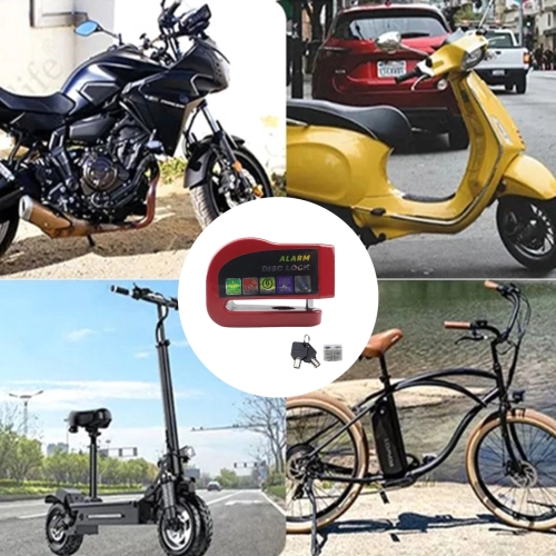 Disc Brake Lock, Extra Strong 110db Alarm Anti-Theft Motorcycle/Bicycle Lock, Heavy Duty Security Disc Lock with Key for Motorcycles, Scooters and