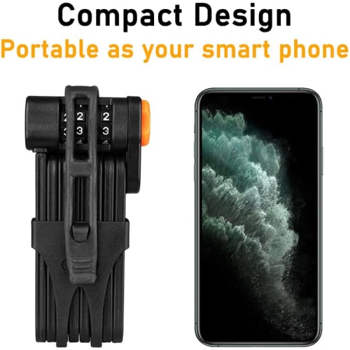Folding bicycle lock, 4 digit combination anti-theft lock, heavy duty alloy steel, anti-scratch coating, waterproof, rust-proof, foldable bicycle