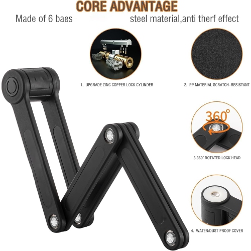 Bicycle Lock Bicycle Scooter Motorcycle Folding Lock with 2 Keys, Folding Chain Heavy Duty Alloy Steel Folding Lock