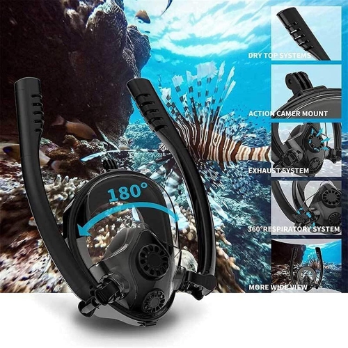Full Face Snorkel Full Face Snorkel Mask Safe Breathing 180° Panoramic Diving Mask With Dry Top System Leakproof Double Tube Snorkeling Suit Suitable