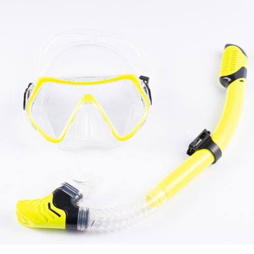 snorkeling two-piece set Tempered glass diving goggles + full dry breathing tube Anti-wave and anti-fog Ergonomic design Silicone mouthpiece Easy to