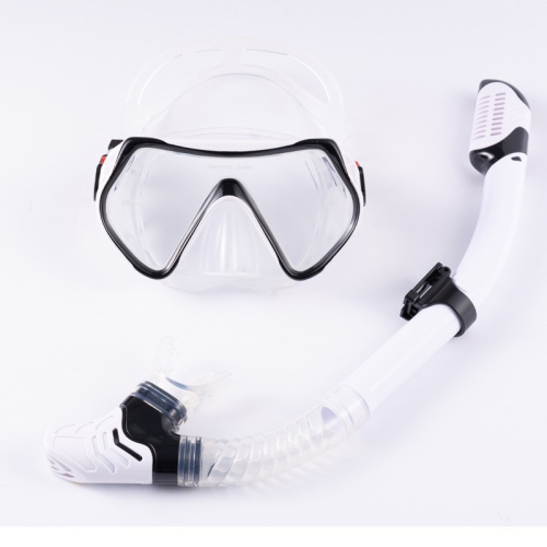 snorkeling two-piece set Tempered glass diving goggles + full dry breathing tube Anti-wave and anti-fog Ergonomic design Silicone mouthpiece Easy to