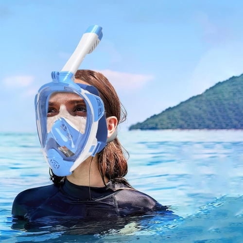 180° ultra-wide angle full dry snorkeling mask | dual airflow anti-fog system | comfortable silicone seal | adjustable headband | adult snorkeling