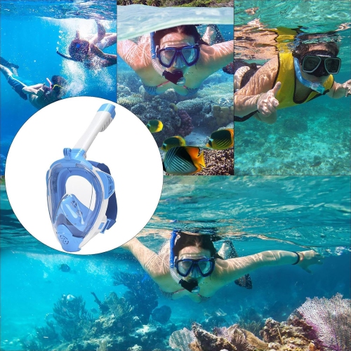 180° ultra-wide angle full dry snorkeling mask | dual airflow anti-fog system | comfortable silicone seal | adjustable headband | adult snorkeling