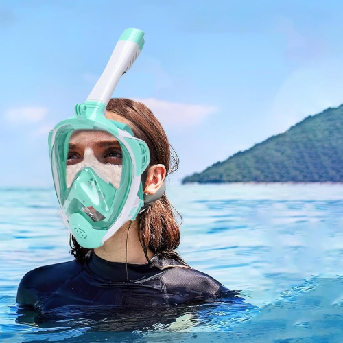 180° ultra-wide angle full dry snorkeling mask | dual airflow anti-fog system | comfortable silicone seal | adjustable headband | adult snorkeling