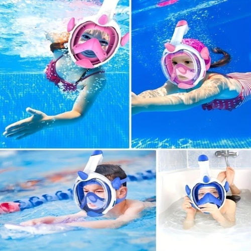 Children's 180° panoramic snorkeling mask - anti-fog and leak-proof, dry breathing system, adjustable straps - fun cartoon design to ensure