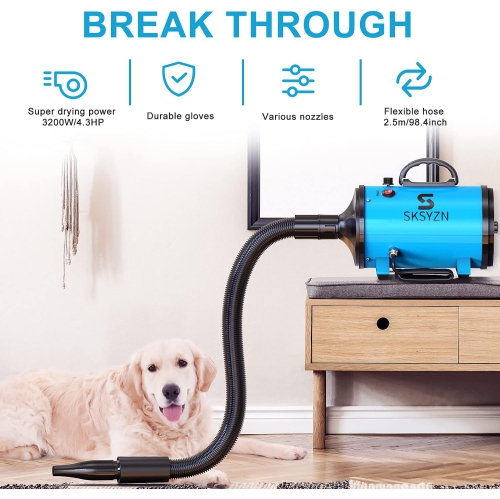 1200W high power professional pet hair dryer with adjustable speed and quiet function Insulated metal inner barrel Spiral heating wire outer shell