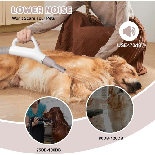 1700W Pro Pet Dryer - 75m/s Turbo Wind, 70dB Quiet, Negative Ion & 4 Nozzles - Stepless Speed Control with 78" Heatproof Hose for Dogs/Cats