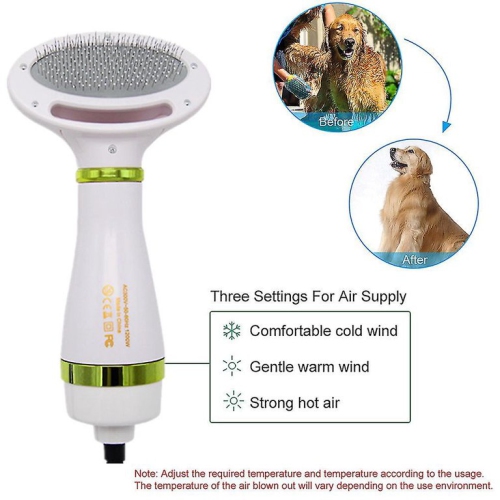 Sèche-cheveux et brosse pour animaux 2-en-1 – 3 réglages de température, silencieux 60 dB, sans danger pour les chiens et les chats – Démêlage