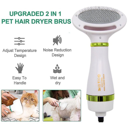 2-in-1 Pet Hair Dryer and Brush - 3 Temperature Settings, 60dB Quiet, Safe for Dogs/Cats - Ergonomic Design, Quick Detangling and Drying [One-button