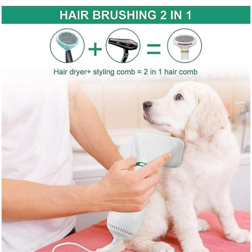 2-in-1 Pet Hair Dryer and Brush - 3 Temperature Settings, 60dB Quiet, Safe for Dogs/Cats - Ergonomic Design, Quick Detangling and Drying [One-button