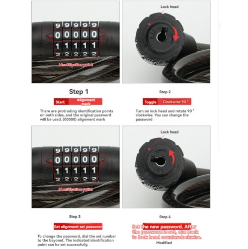 1.2M 5-digit password bicycle lock coil reset combination wire bicycle lock anti-theft password lock-blue