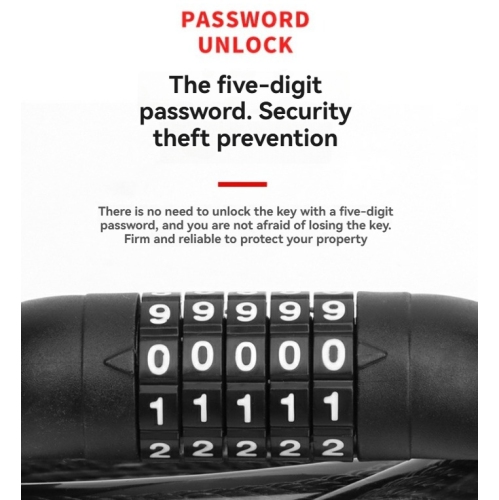 1.2M 5-digit password bicycle lock coil reset combination wire bicycle lock anti-theft password lock-black