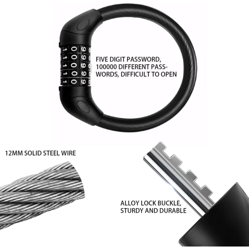 Bicycle lock password lock electric vehicle anti-theft wire lock five-digit password bicycle motorcycle chain lock-60cm super thick