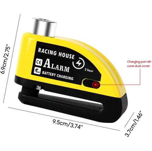 Disc brake lock with alarm, anti-theft, motorcycle alarm with 110 dB alarm, motorcycle alarm padlock - black-red