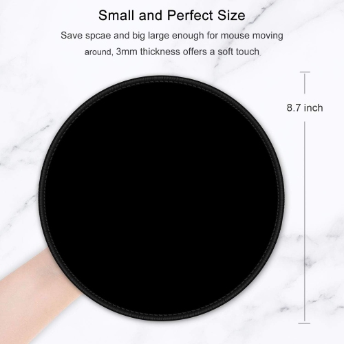 H Mouse Pad, Premium-Textured Small Round Mousepad 8.7 x 8.7 Inch Black, Stitched Edge Anti-Slip Waterproof Rubber Pretty Cute Computer Mat for
