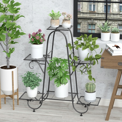 UNHO 6 Tier Plant Stands for Indoor and Outdoor, Metal Plant Stand Shelf, Flower Pot Holder Shelf for Multi Plants, Multilayer Potted Planters