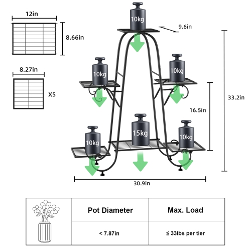 UNHO 6 Tier Plant Stands for Indoor and Outdoor, Metal Plant Stand Shelf, Flower Pot Holder Shelf for Multi Plants, Multilayer Potted Planters