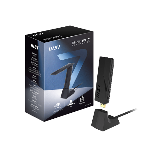 MSI BE6500 WiFi 7 USB Adapter w/ USB Cradle Stand
