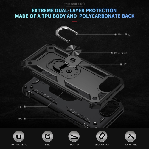 Étui Slim Armor double couche de XCRS pour iPhone 16e – Couvercle de béquille à anneau magnétique intégré