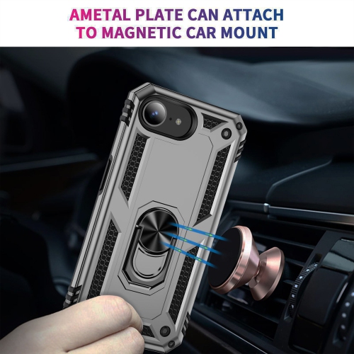 Étui Slim Armor double couche de XCRS pour iPhone 16e – Couvercle de béquille à anneau magnétique intégré