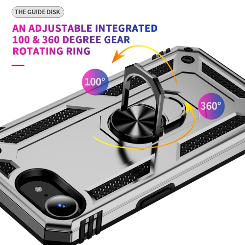 Étui Slim Armor double couche de XCRS pour iPhone 16e – Couvercle de béquille à anneau magnétique intégré