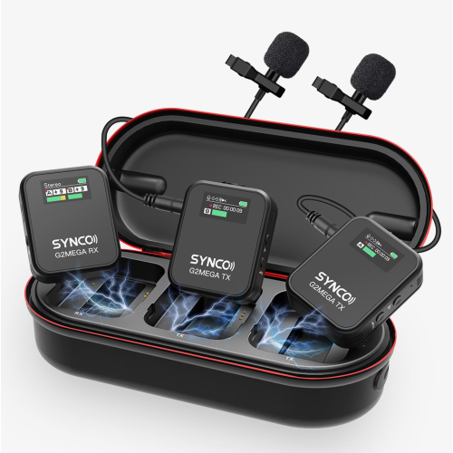 SYNCO AUDIO  Synco Wireless Lavalier Microphone, G2A2 Mega Lav Mic \w Charging Case 8 GB Onboard Recording 24H 656Ft Video Recording Streaming For