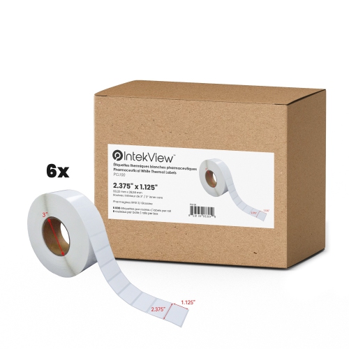 White Thermal Labels 2.375"X1.125" Core 3'' Pharmagloss RP31 White Glassine 5000 Labels