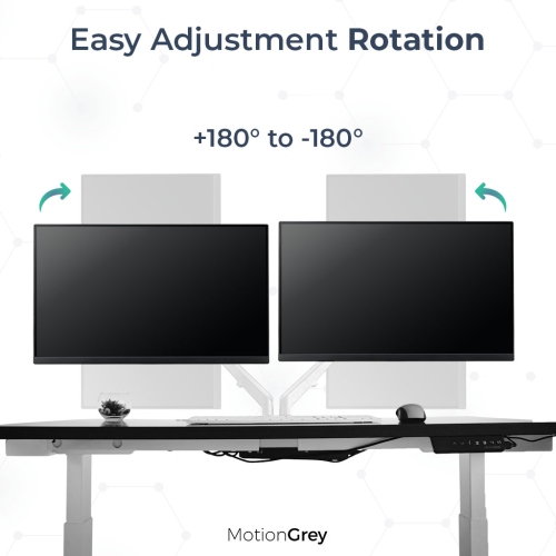 MotionGrey - Dual Monitor Arm Mount for Desk – Adjustable Metal Stand with VESA Compatibility, Clamp & Grommet Base, Fits two 13"-28" Screens,