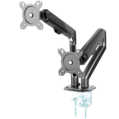 MotionGrey - Dual Monitor Arm Mount for Desk – Adjustable Metal Stand with VESA Compatibility, Clamp & Grommet Base, Fits two 13"-28" Screens,