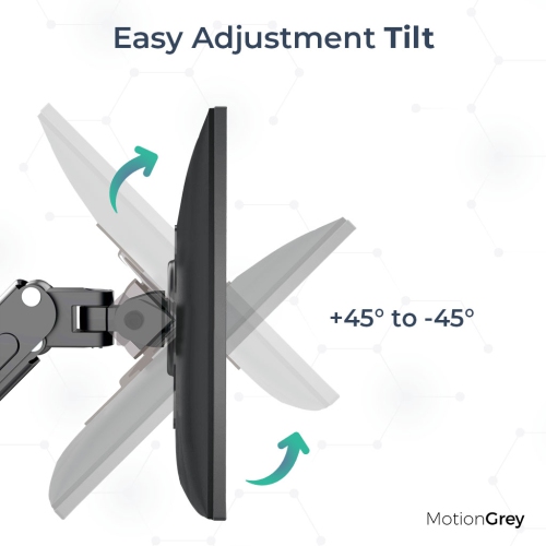 MotionGrey - Dual Monitor Arm Mount for Desk – Adjustable Metal Stand with VESA Compatibility, Clamp & Grommet Base, Fits two 13"-28" Screens,