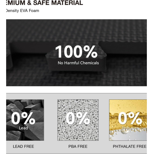 18 Tiles Gym Floor Mat, EVA Foam Puzzle Gym Mat, High-Density Interlocking Foam Floor Tiles for Home Gym, Play Workout Garage Kitchen Flooring, Black