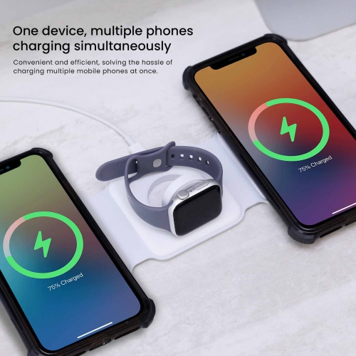 MotionGrey - 3-in-1 Foldable Wireless Charging Station for iPhone, Apple Watch & AirPods – MagSafe-Compatible Magnetic Charger Pad for Desk, Travel &