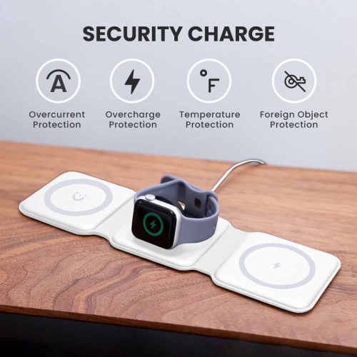 MotionGrey - 3-in-1 Foldable Wireless Charging Station for iPhone, Apple Watch & AirPods – MagSafe-Compatible Magnetic Charger Pad for Desk, Travel &