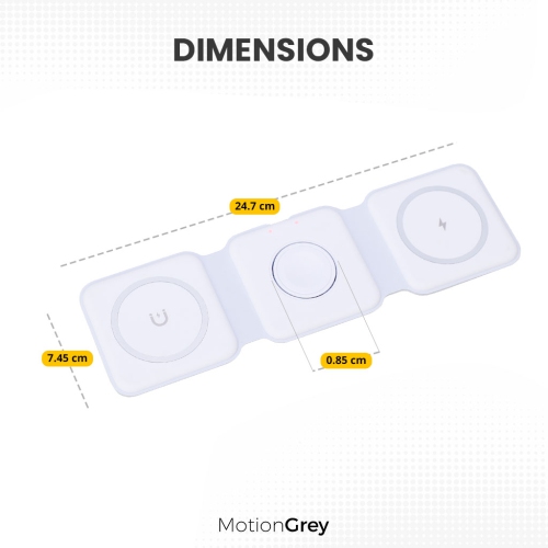 MotionGrey - 3-in-1 Foldable Wireless Charging Station for iPhone, Apple Watch & AirPods – MagSafe-Compatible Magnetic Charger Pad for Desk, Travel &