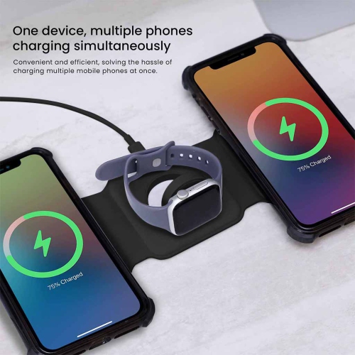 MotionGrey - 3-in-1 Foldable Wireless Charging Station for iPhone, Apple Watch & AirPods – MagSafe-Compatible Magnetic Charger Pad for Desk, Travel &