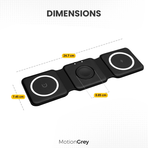 MotionGrey - 3-in-1 Foldable Wireless Charging Station for iPhone, Apple Watch & AirPods – MagSafe-Compatible Magnetic Charger Pad for Desk, Travel &